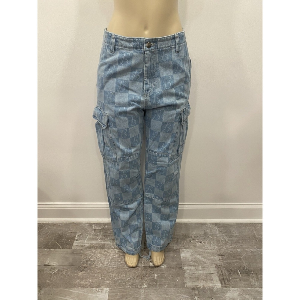 Blue Sky Inn Cargo Jeans Blue Denim Womens Size Small Monogrammed B Light Wash - Picture 3 of 16